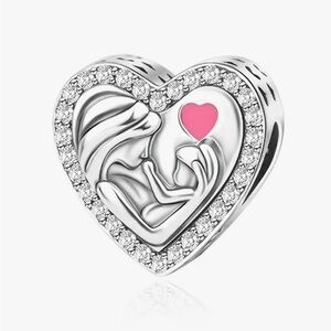 Sterling Silver 925 Mother Loves Baby Heart Charm for Bracelet or Necklace